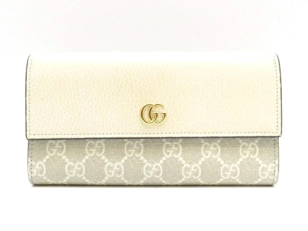 Gucci Double G Supreme Long Flap Wallet Beige Cream Ivory White Leather